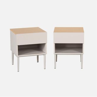 Sweeek Set De 2 Mesitas De Noche De Metal Y Decoraci&oacute;n De Madera,1 Puerta, 1 Nicho