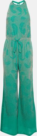 Roberto Cavalli Green Chiffon Embellished Halter Jumpsuit