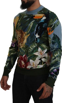 Dolce & Gabbana Mens Multicolor Jungle Wool Pullover Logo Sweater Clothing