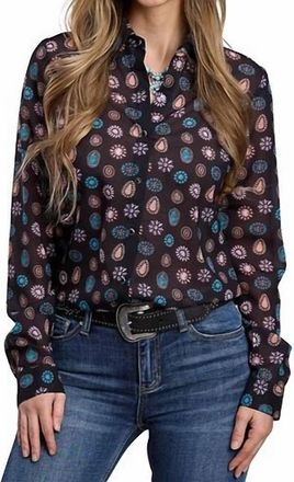 Roper Georgette Concho Print Shirt In Black