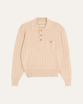Valentino Garavani Mens Cotton Knit Long-Sleeve Polo Sweater