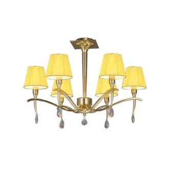 Netlighting Siena Semi Flush Ceiling Round 6 Light Brass Amber Cream Shades in Yellow