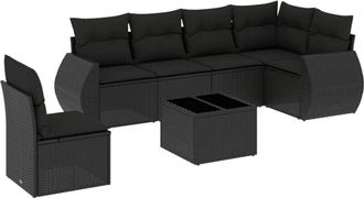 vidaXL Set De Comedor De Jard&iacute;n 7 Pzas Y Cojines Rat&aacute;n Sint&eacute;tico Negro Vidaxl