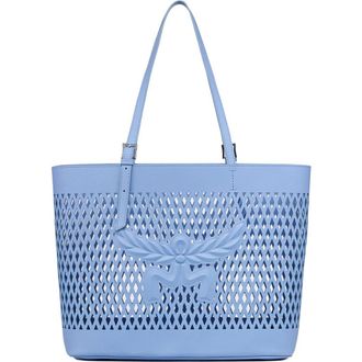 MCM Medium Himmel Shopper in Perforated Calfskin Leather in Della Robbia Blue at Nordstrom