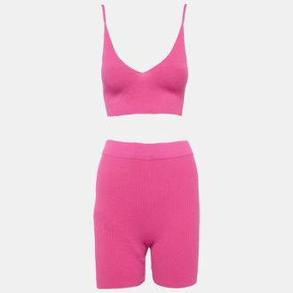 Jacquemus Pink Rib Knit Bralette And Shorts Set