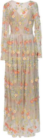 Monique Lhuillier 3D Floral Embroidered Dress Size M