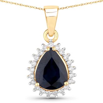 Diana M. Jewels Blue Sapphire Pears 9x7mm - 1Pc + White Diamond F/C Round 1.30mm( SI-2/HI ) - 21Pcs ( White Pen Rhodium )