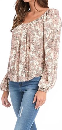 Karen Kane Falon Floral Print Blouson Sleeve Peasant Top In Dusty Rose Pink /cream