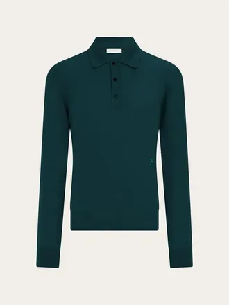 Ferragamo Dark Green Wool Polo Shirt, Size XL