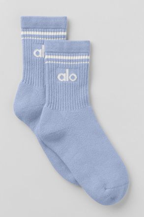 Alo | Half-Crew Throwback Socks in Winter Frost/White Blue, Size: Large
