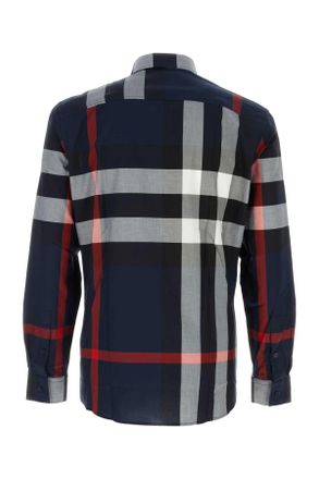 Burberry Mens Embroidered Poplin Shirt Navy Ip Check Cotton Camicie