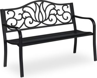 Relaxdays Relaxdays Banco Jard&iacute;n Antiguo, 2 Personas, Asiento Balc&oacute;n Y Terraza, Banca Exterior Metal, 90x127,5x63cm, Acero, Negro