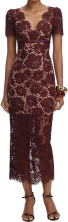 Self Portrait Floral Lace Midi Dress In Burgundy