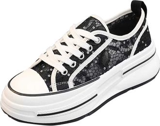 Generic Womens Fashion Platform Sneakers Breathable Mesh Glitter Athletic Casual Walking Shoes Lace Up Comfort Design Wedge Trainers for Women Girls Size 5 Me