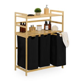 Relaxdays Cesto Ropa Sucia Con 2 Estantes, 3 Sacos Extra&iacute;bles Colada, 105 X 80 X 40 Cm, Baldas, Natural/negro - Relaxdays