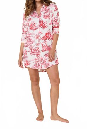 The Cats Pajamas Womens Idle Hours Pima Knit Night Shirt In White/red
