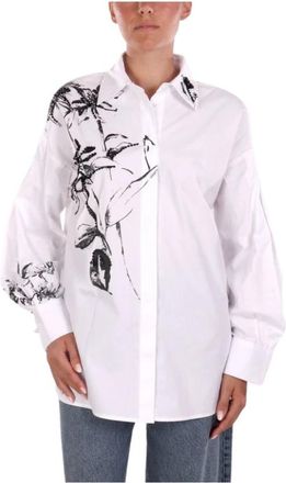 Liu Jo Floral Print Long Sleeve Shirt with Strass - Dames - Overhemden - Wit - L - Katoen - Overhemden