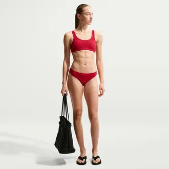 Nike Womens Swim Shoreline Texture Hipster Bikini Bottom in Red | NESSG258-642