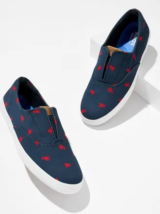 Keds Champion Round Toe Slip-On Sneakers - Navy Blue/Red - 5 1/2 M Talbots