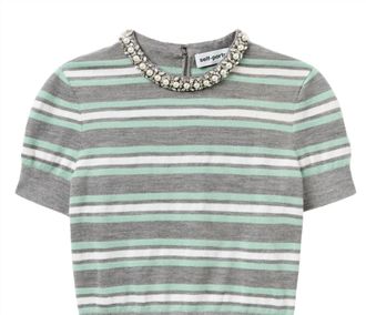 Self Portrait Womens Striped Crystal Trim Knit Top In Grey