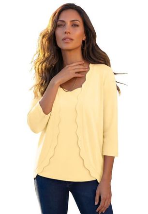 Roaman's Scalloped Cardigan And Tank Set in Banana at Nordstrom, Size 20
