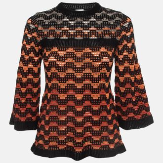 M Missoni Orange Eyelet Knitted Flared Sweatshirt S