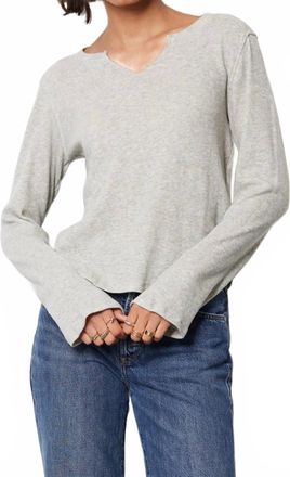 bobi Fiona Split Neck Pullover Top In Heather Grey