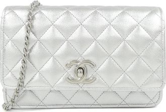 Chanel Silver Grained Calfskin Chain/Shoulder Wallet (Pre-Owned)