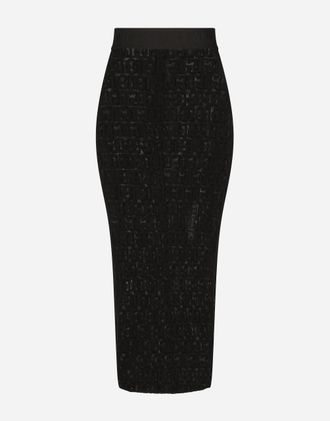 Dolce & Gabbana Tulle Calf-length Skirt With All-over Dg Logo - Woman Skirts Black 40