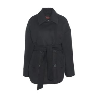 Max Mara Double-Breasted Coats, female, Black, Size: S Elegant Wool Coat Aw25