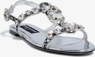 Dolce & Gabbana Flache Sandalen mit Kristallen und Pailletten Bianca 05