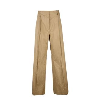 Dries Van Noten Classico Broeken - Dames - Wijde Broeken - Beige - M - Katoen - Broeken