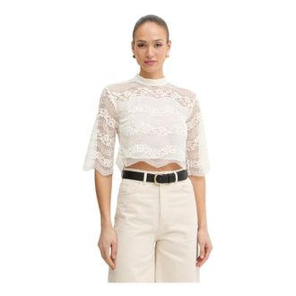 Twinset Macram&eacute; kanten blouse - Dames - Blouses - Beige - M - Katoen - Overhemden