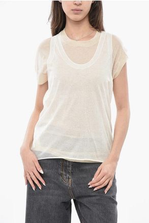Pinko Cotton-Crepe Blend Double-Fabric Top MARK size Xs