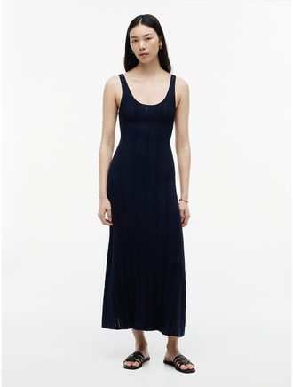 Tommy Hilfiger Womens Cable Knit Pointelle Midi Tank Dress - Navy - XL