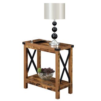 Convenience Concepts Durango Chairside Table With Charging Station, Barnwood/Black