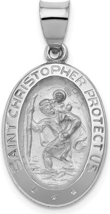 Diamond2Deal 14k White Gold Polished Satin St Christopher Medal Hollow Pendant