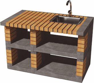 Movelar M&oacute;dulo De Caballete Lateral Pan America Con Lavabo Y Grifo Para Barbacoa De Obra Prefabricada (gris, Naranja - 120 X 70 X 70 Cm) - Uso En Exteriores -