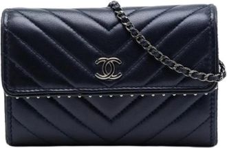 Chanel Pre-owned Wallet on Chain - Dames - Vintage Mini Tas - Blauw - ONE Size - Leer - Vintage
