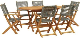 vidaXL Vidaxl - 7 Piece Garden Dining Set Grey Poly Rattan and Solid Wood