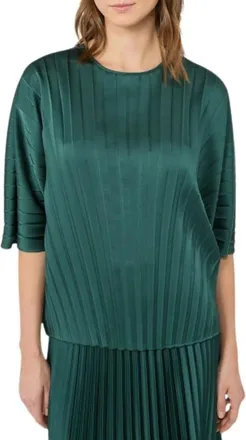 Max Mara Overhemden, Dames, Groen, XS, Satijn, Losse blouse in geplisseerd satijn