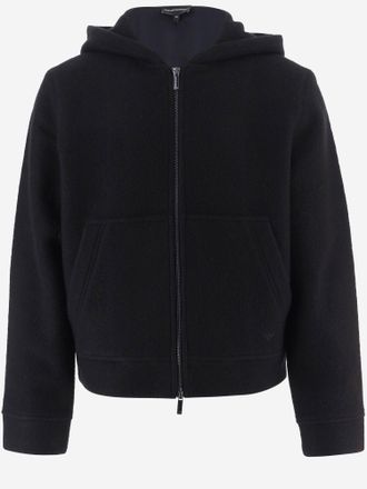 Emporio Armani wollen en katoenen jas met capuchon en ritssluiting