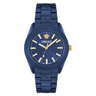 Versace V-Dome Quartz Blue Dial Mens Watch VE0M00325