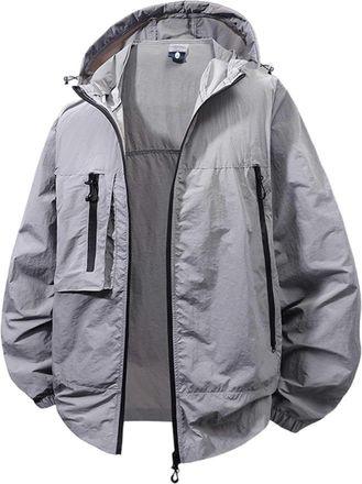 Generic Mens Lightweight Jacket,Waterproof Rain Jacket Mens Sun Protective Long Sleeve Trench Coat Loose Summer Outdoor Climbing Cycling Windbreaker Tennis Tr