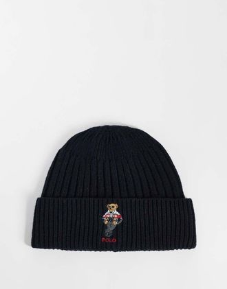 Polo Ralph Lauren berretto in maglia con logo orso nero