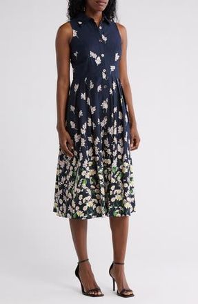 Tommy Hilfiger Floral Sleeveless Cotton Shirtdress in Sky Captain at Nordstrom Rack, Size 10