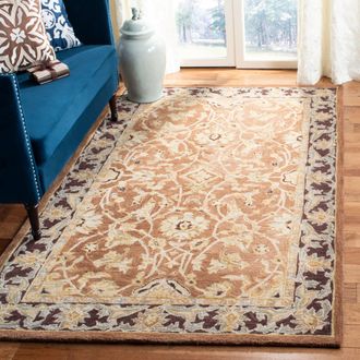 Safavieh Anatolia Hand Made Area Rug, Brown / Plum Traditional Style Non-Shedding