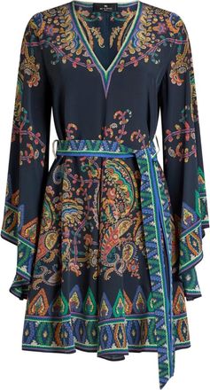 Etro paisley-print V-neck dress - women - Silk - 38 - Blue