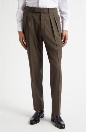 Tom Ford Fresco New Double Pleat Mohair, Wool & Linen Blend Pants in Khaki Brown at Nordstrom, Size 34 Us