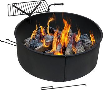 Sunnydaze 34In Wood Burning Fire Ring Steel With Rotating Coo Grate And Poker